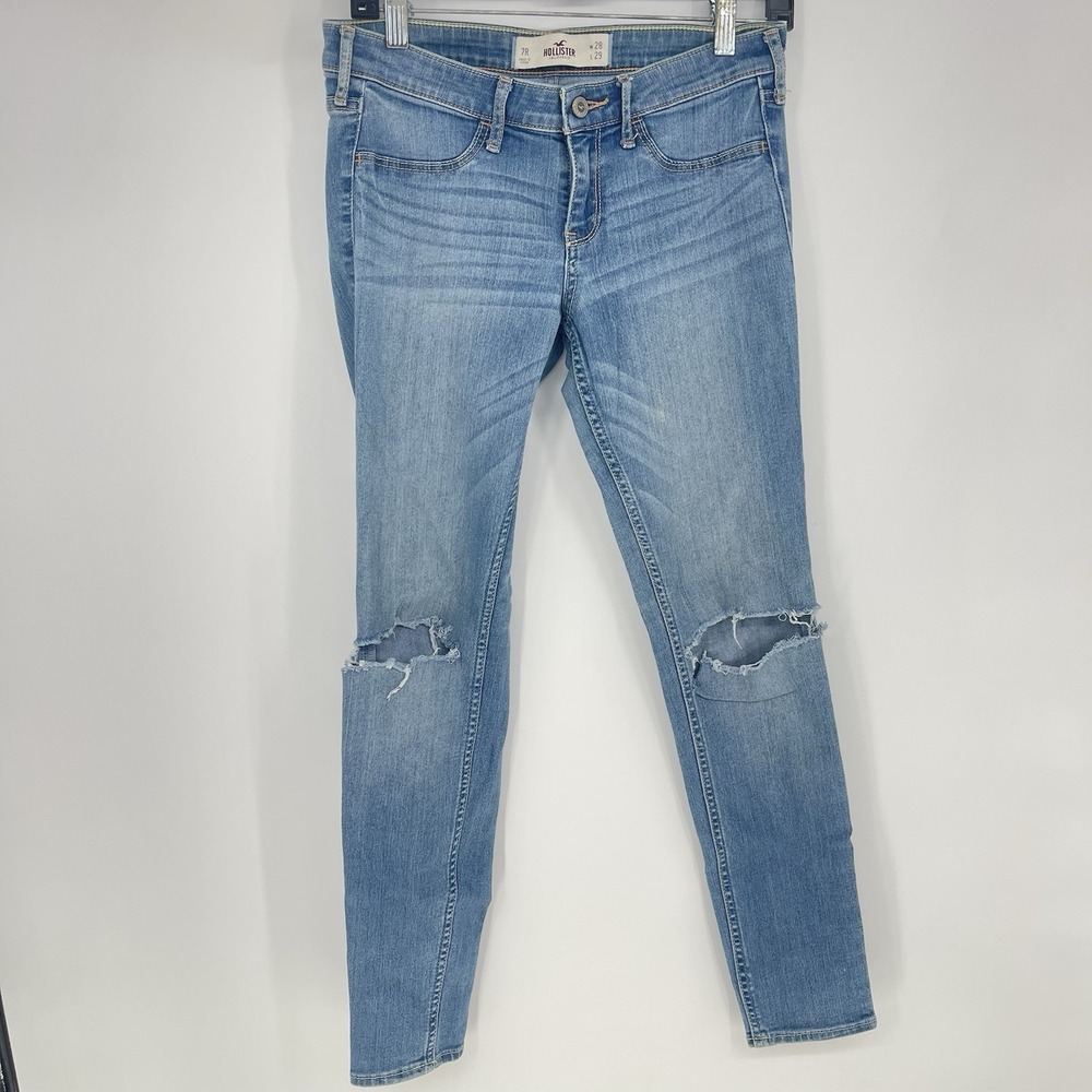 Hollister Straight Jeans Juniors Size 7 R - Medium Wash Low Rise Stretch F-189